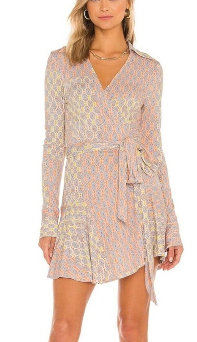 Free People Women's Rhetta Wrap Mini Dress in Light Combo Size XS